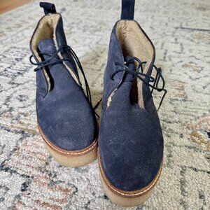 anne blum | navy suede shearling bootie shoes | size 39 / 8.5